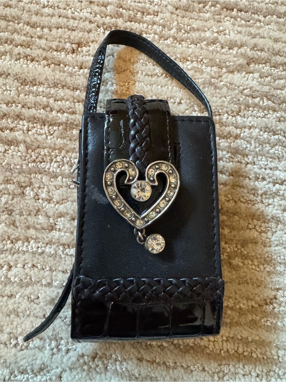 Black Women's Wristlet Phone Bag with Heart Crystal Charm